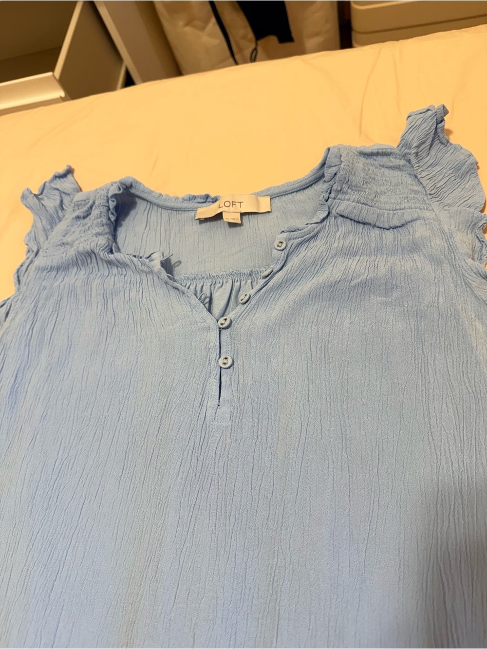 LOFT • Light Blue Ruffle Top - Picture 3 of 5